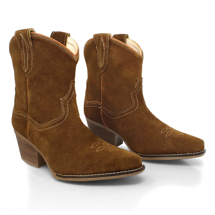 SIERRA 60 - Canela Regina Romero Zapato Bota Botin Tacon Bajo Para Dama en Piel