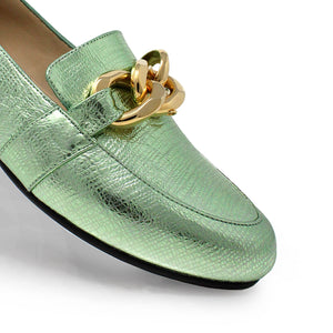 ALINE - Menta Regina Romero Zapato Mocasin de Piso Para Dama en Piel