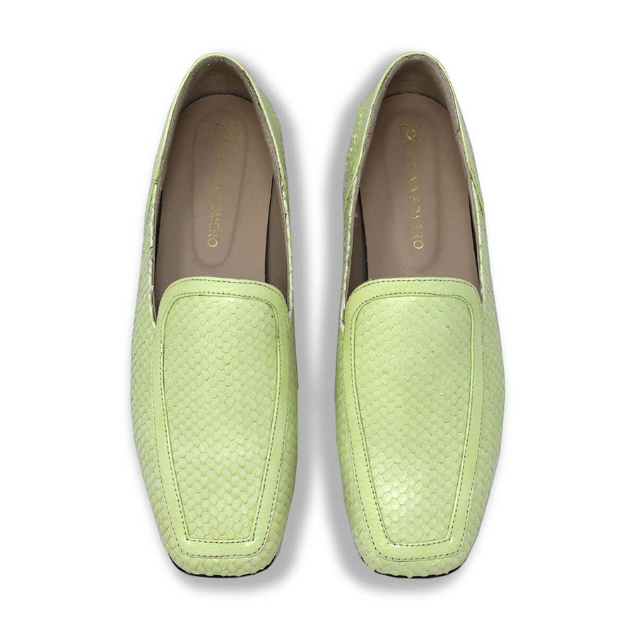 CORA - Menta Regina Romero Zapato Mocasin de Piso Para Dama en Piel