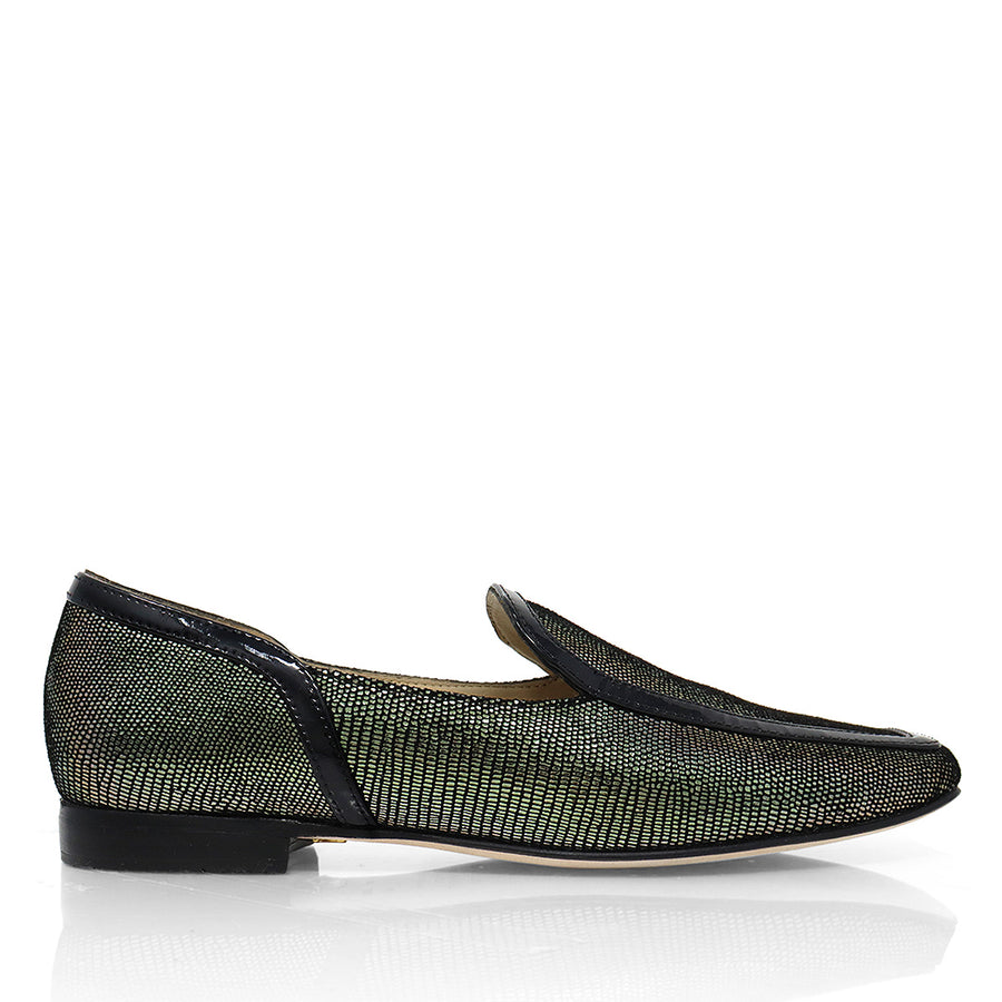 CORA - Negro Inox Regina Romero Zapato Mocasin de Piso Para Dama en Piel