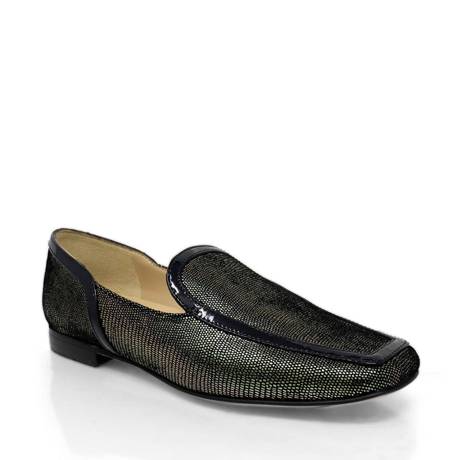 CORA - Negro Inox Regina Romero Zapato Mocasin de Piso Para Dama en Piel