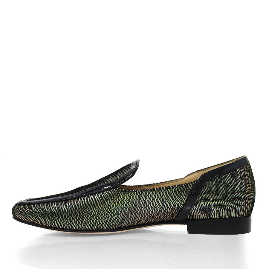 CORA - Negro Inox Regina Romero Zapato Mocasin de Piso Para Dama en Piel