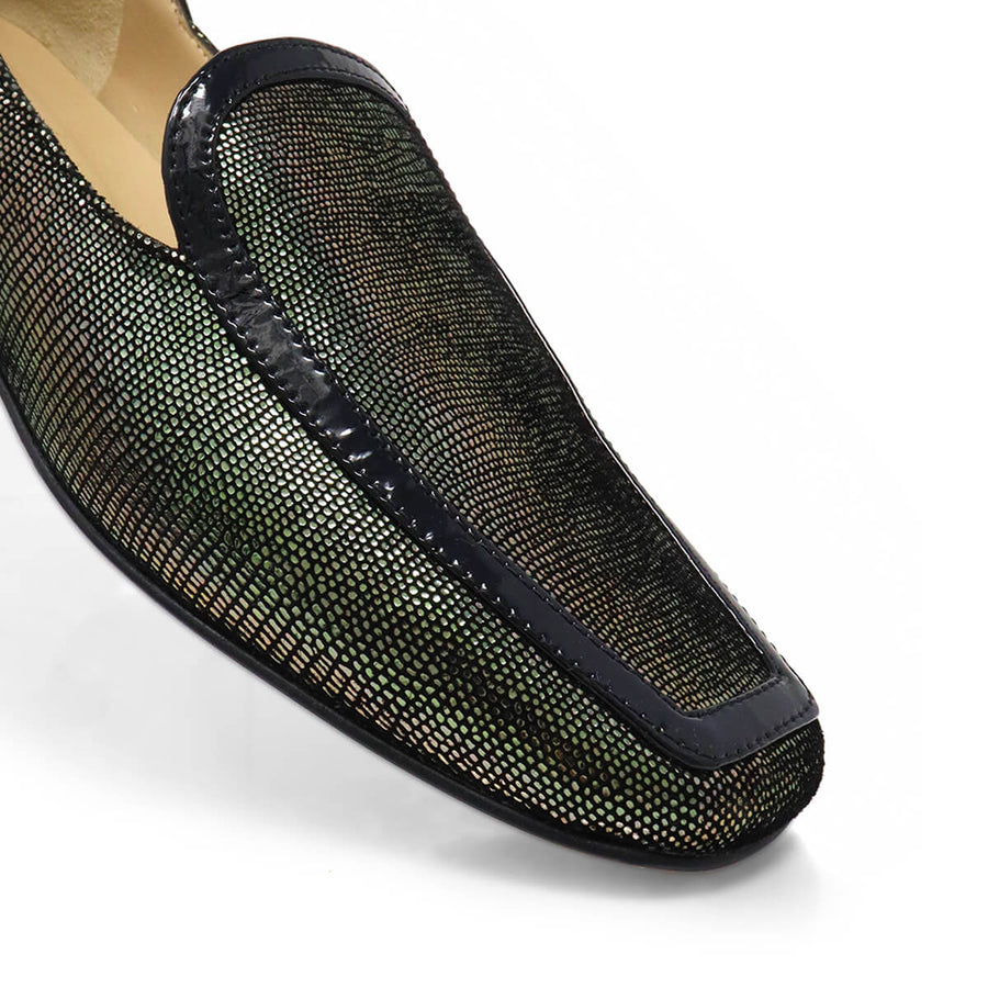 CORA - Negro Inox Regina Romero Zapato Mocasin de Piso Para Dama en Piel
