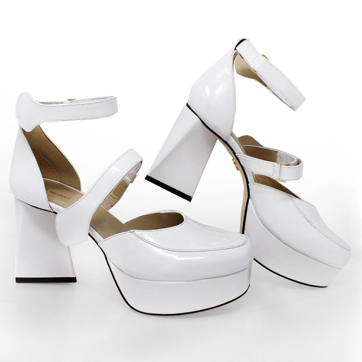 JETSON 95 - Charol Blanco Regina Romero Zapato Plataforma Tacon Alto Para Dama en Piel