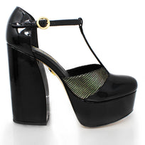 PATRICIA 135 - Black Patent Leather and Stainless Steel Regina Romero High Heel Platform Shoe for Women in Leather