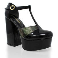 PATRICIA 135 - Black Patent Leather and Stainless Steel Regina Romero High Heel Platform Shoe for Women in Leather