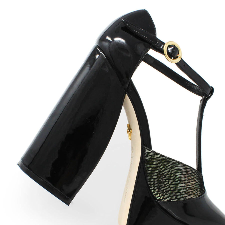 PATRICIA 135 - Black Patent Leather and Stainless Steel Regina Romero High Heel Platform Shoe for Women in Leather