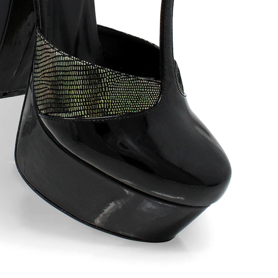 PATRICIA 135 - Black Patent Leather and Stainless Steel Regina Romero High Heel Platform Shoe for Women in Leather