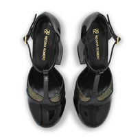PATRICIA 135 - Black Patent Leather and Stainless Steel Regina Romero High Heel Platform Shoe for Women in Leather