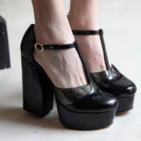 PATRICIA 135 - Black Patent Leather and Stainless Steel Regina Romero High Heel Platform Shoe for Women in Leather