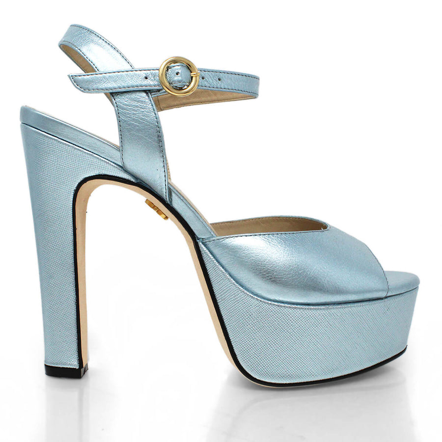 SABRINA 135 - Azul Perlizado Regina Romero Zapato Sandalia Plataforma Tacon Alto Para Dama en Piel