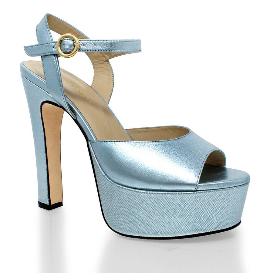 SABRINA 135 - Azul Perlizado Regina Romero Zapato Sandalia Plataforma Tacon Alto Para Dama en Piel