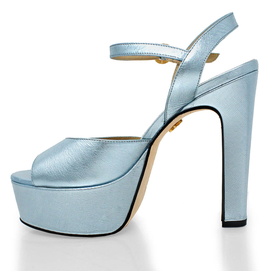 SABRINA 135 - Azul Perlizado Regina Romero Zapato Sandalia Plataforma Tacon Alto Para Dama en Piel