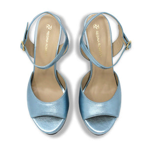 SABRINA 135 - Azul Perlizado Regina Romero Zapato Sandalia Plataforma Tacon Alto para Dama en Piel
