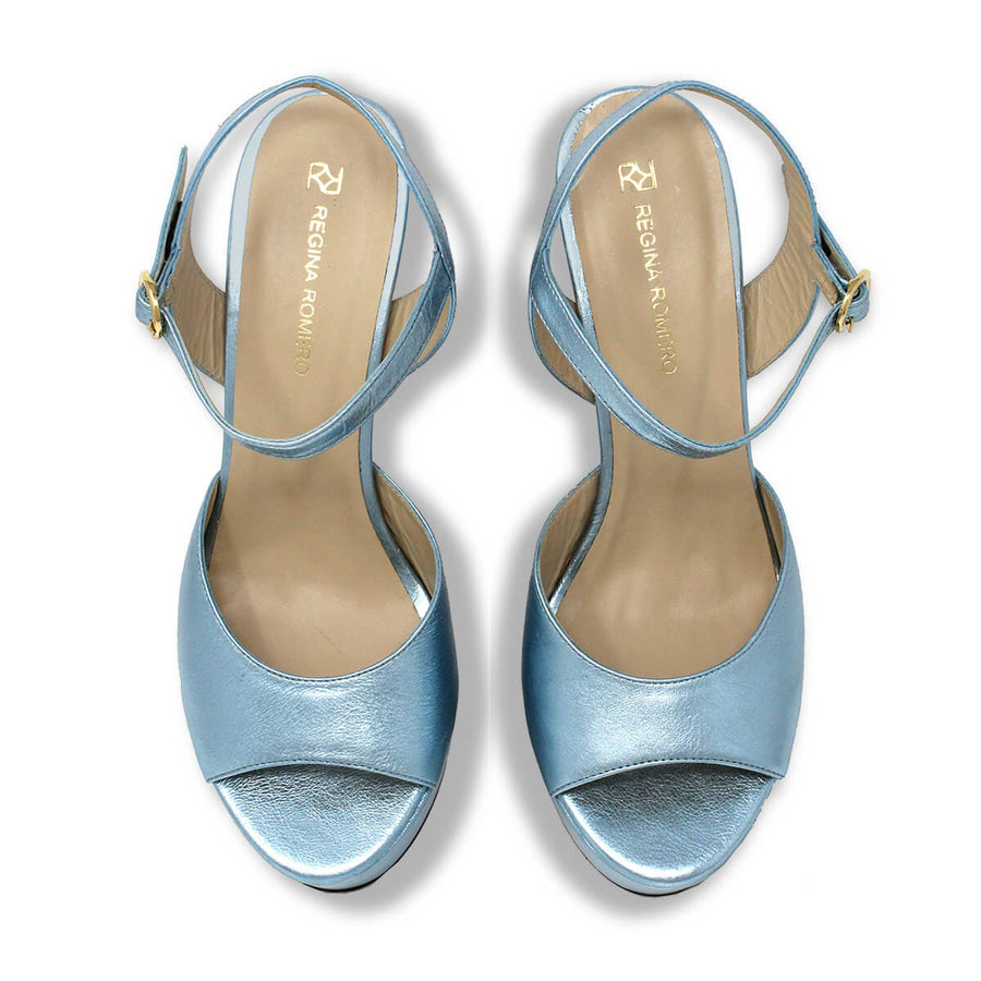 SABRINA 135 - Azul Perlizado Regina Romero Zapato Sandalia Plataforma Tacon Alto Para Dama en Piel