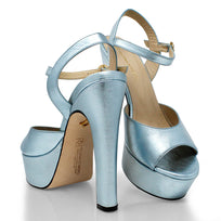 SABRINA 135 - Azul Perlizado Regina Romero Zapato Sandalia Plataforma Tacon Alto Para Dama en Piel