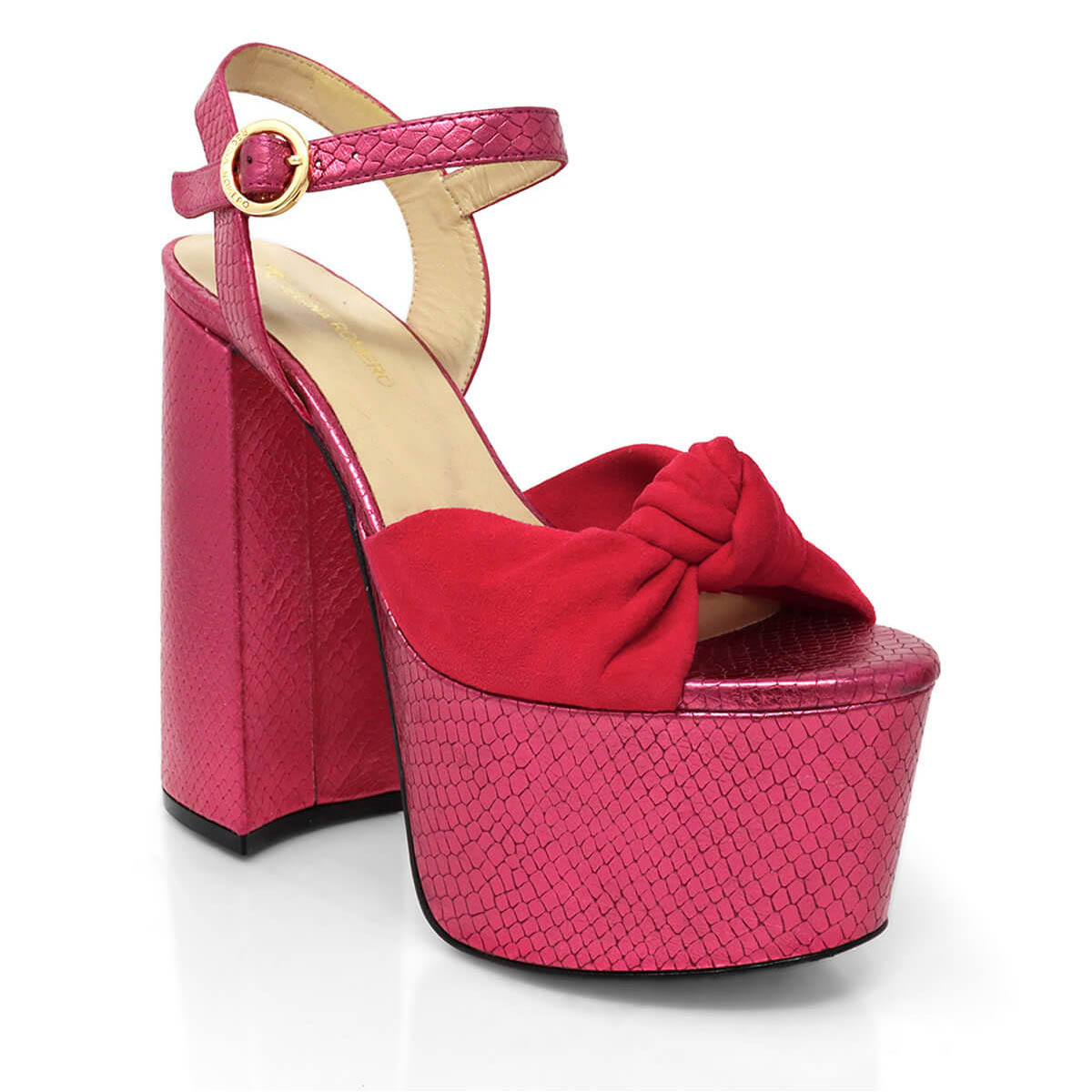 ALE 150 - Fucsia Regina Romero Zapato Sandalia Plataforma Tacon Alto Para Dama en Piel