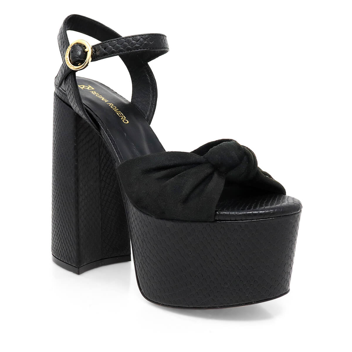 ALE 150 - Negro Regina Romero Zapato Sandalia Plataforma Tacon Alto Para Dama en Piel