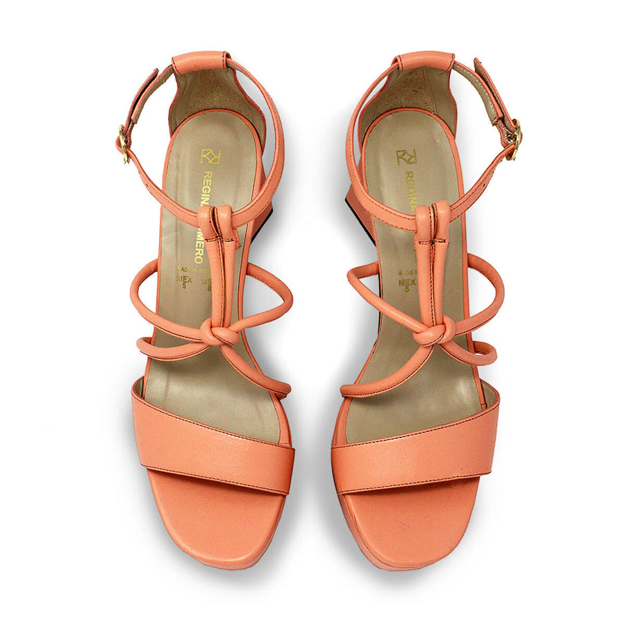 CALIPSO 95 - Coral Regina Romero Zapato Sandalia Plataforma Tacon Alto Para Dama en Piel