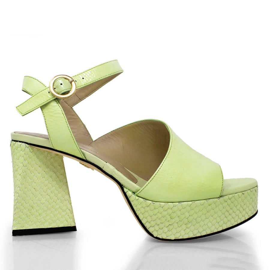 KIANA 95 - Light Green Patent Leather Regina Romero High Heel Platform Sandal Shoe for Women in Leather