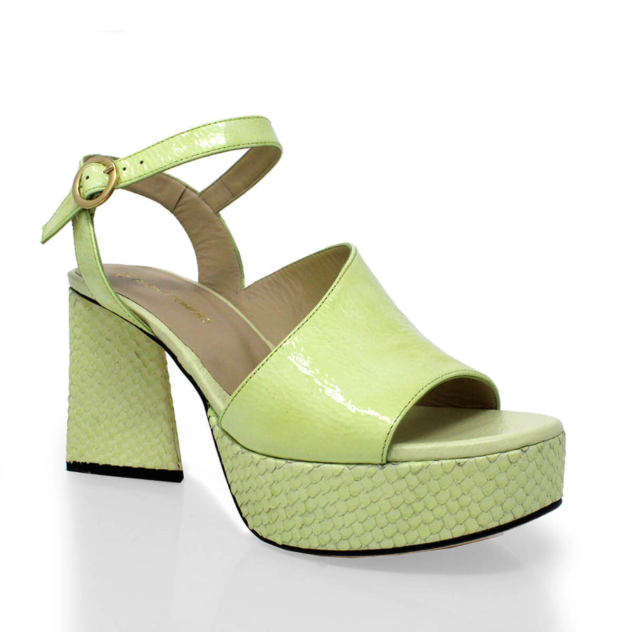KIANA 95 - Light Green Patent Leather Regina Romero High Heel Platform Sandal Shoe for Women in Leather
