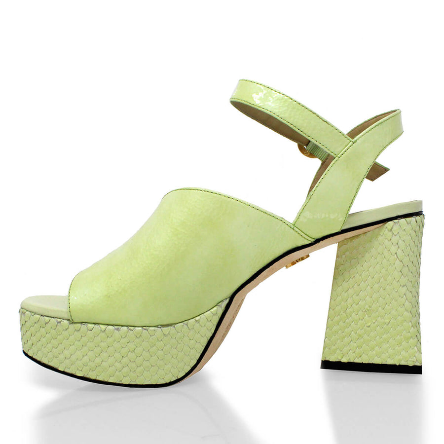 KIANA 95 - Light Green Patent Leather Regina Romero High Heel Platform Sandal Shoe for Women in Leather