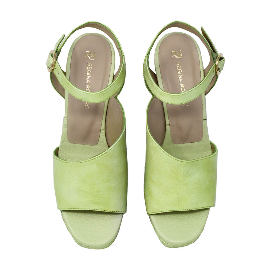 KIANA 95 - Light Green Patent Leather Regina Romero High Heel Platform Sandal Shoe for Women in Leather