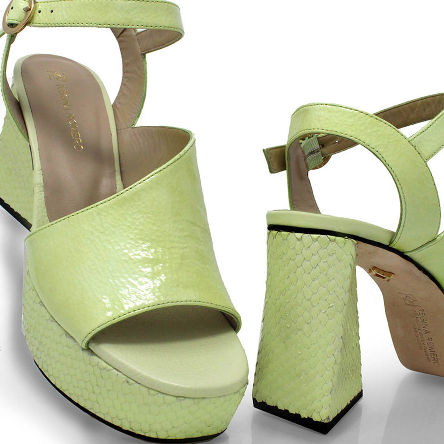 KIANA 95 - Light Green Patent Leather Regina Romero High Heel Platform Sandal Shoe for Women in Leather