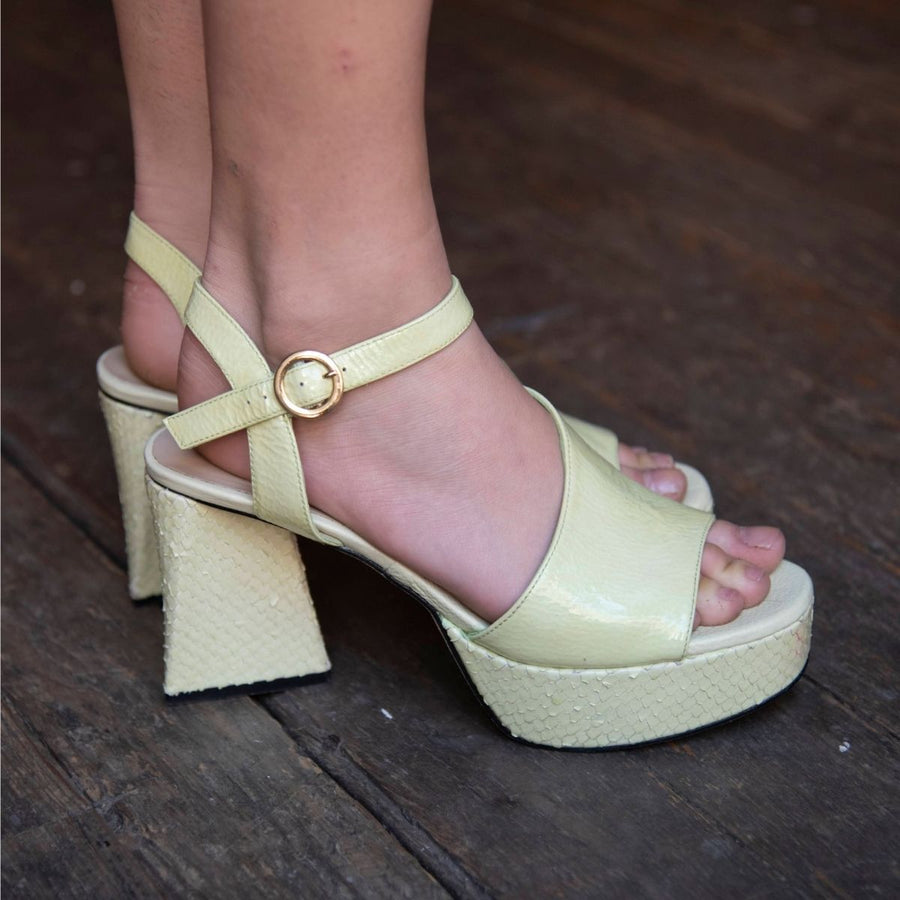 KIANA 95 - Light Green Patent Leather Regina Romero High Heel Platform Sandal Shoe for Women in Leather