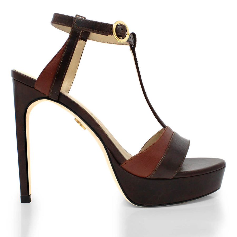 PITA 125 - Cafe Regina Romero High Heel Platform Sandal Shoe for Women in Leather
