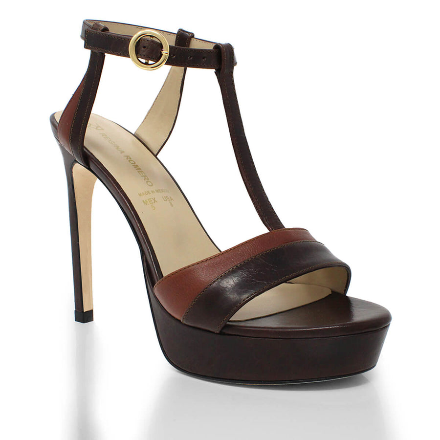 PITA 125 - Cafe Regina Romero High Heel Platform Sandal Shoe for Women in Leather