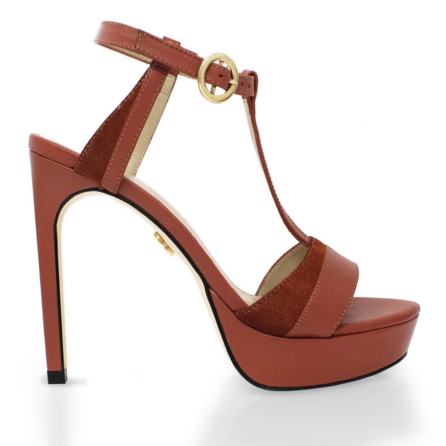 PITA 125 - Terracota Regina Romero Zapato Sandalia Plataforma Tacon Alto Para Dama en Piel