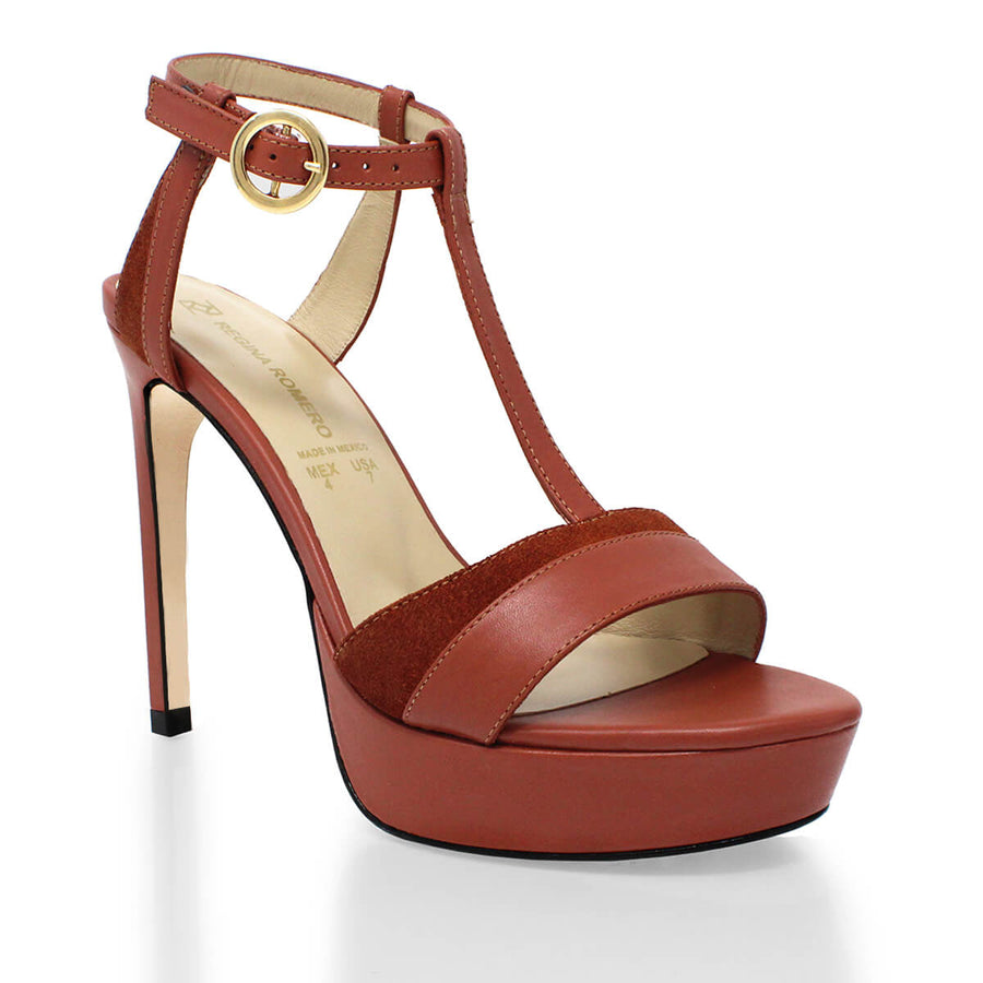 PITA 125 - Terracota Regina Romero Zapato Sandalia Plataforma Tacon Alto Para Dama en Piel