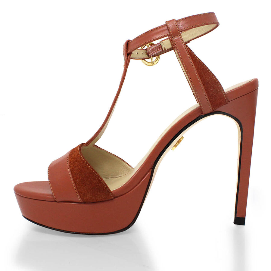 PITA 125 - Terracota Regina Romero Zapato Sandalia Plataforma Tacon Alto Para Dama en Piel