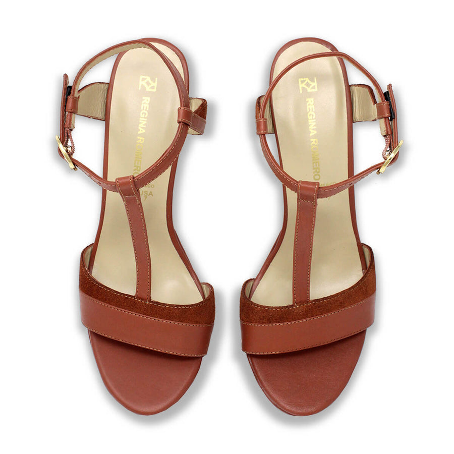 PITA 125 - Terracota Regina Romero Zapato Sandalia Plataforma Tacon Alto Para Dama en Piel