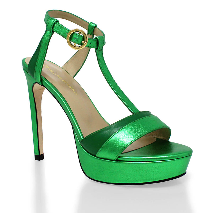 PITA 125 - Verde Regina Romero Zapato Sandalia Plataforma Tacon Alto Para Dama en Piel