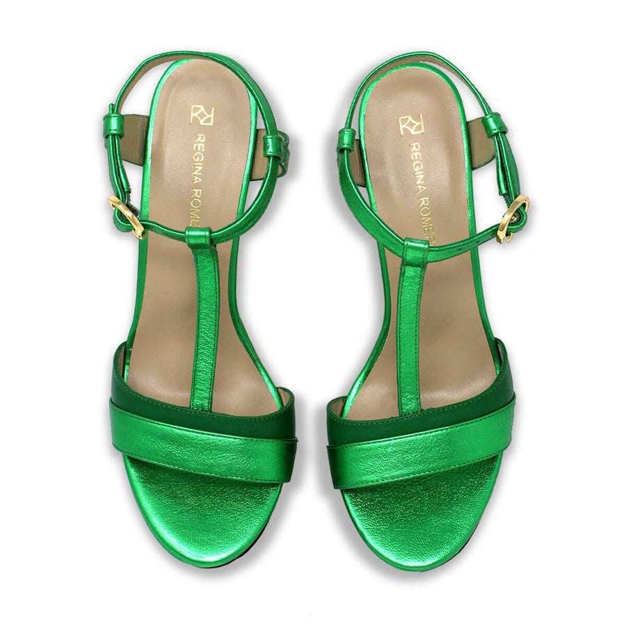 PITA 125 - Verde Regina Romero Zapato Sandalia Plataforma Tacon Alto Para Dama en Piel