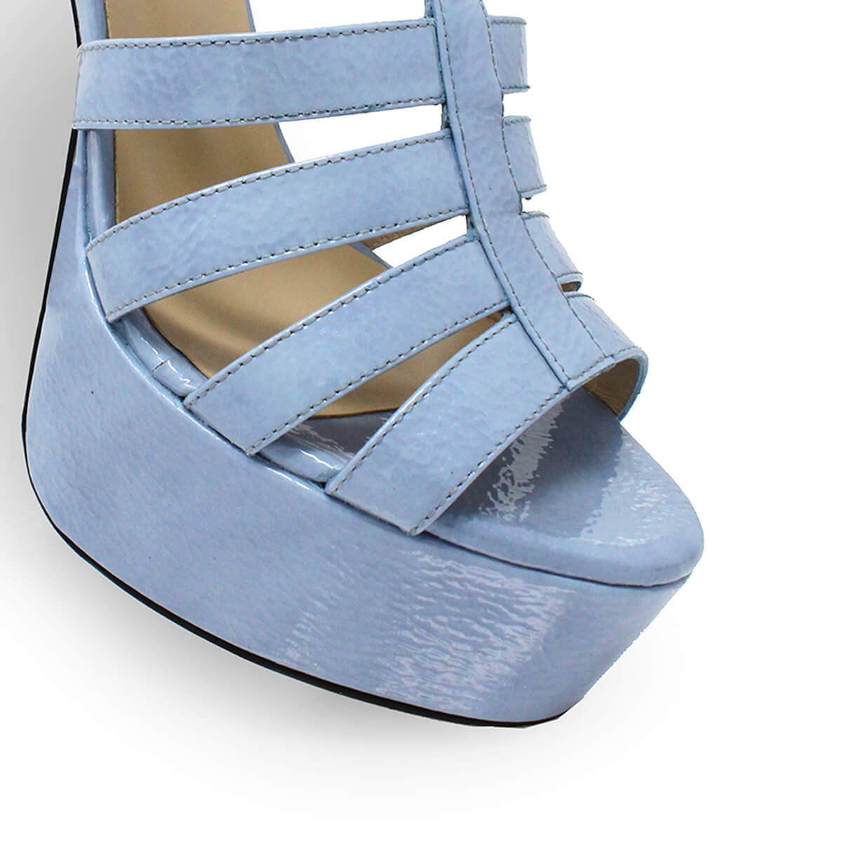 ROMI 135 - Charol Azul Claro Regina Romero Zapato Sandalia Plataforma Tacon Alto Para Dama en Piel