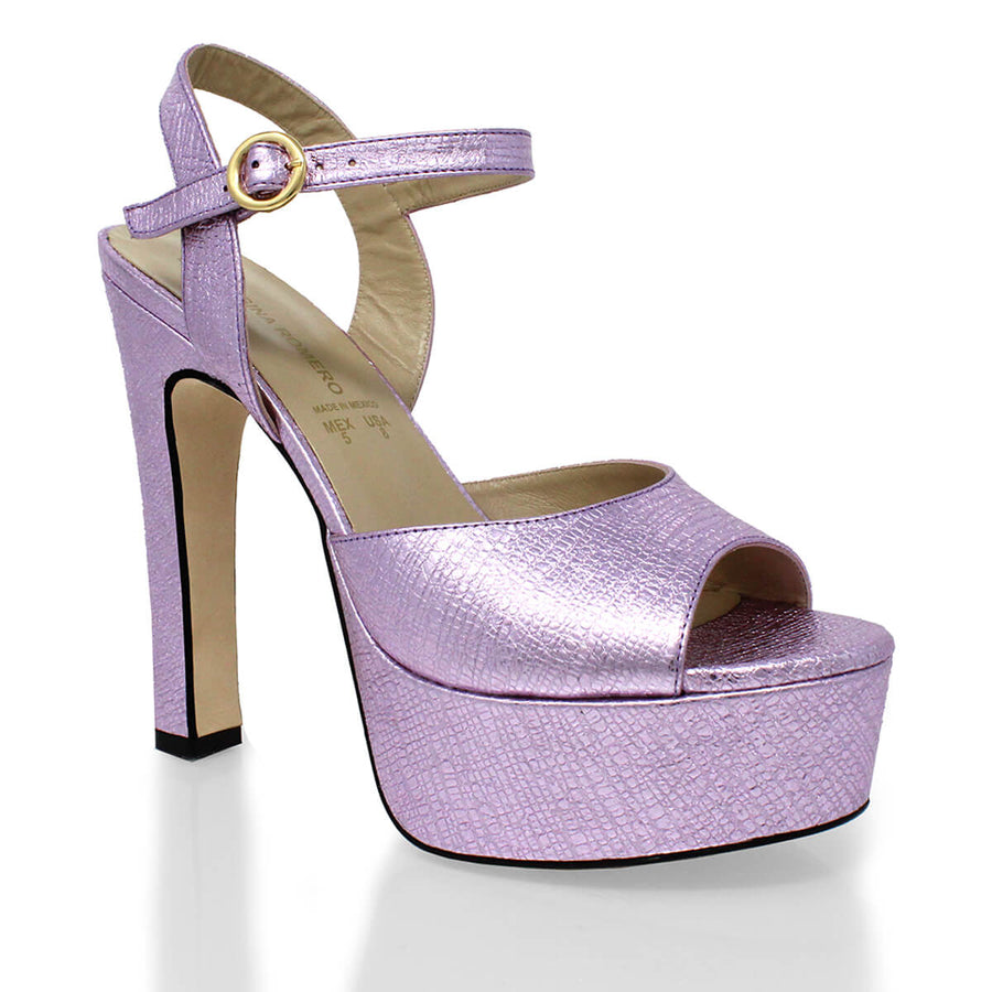 SABRINA 135 - Rosa Lila Regina Romero Zapato Sandalia Plataforma Tacon Alto Para Dama en Piel