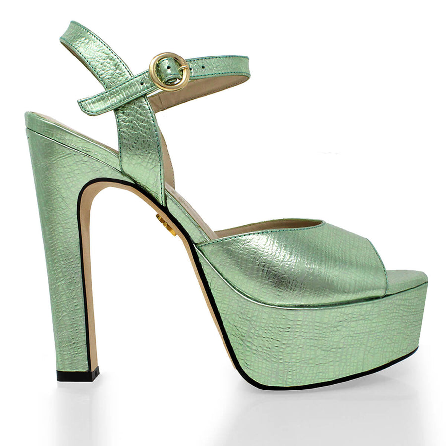 SABRINA 135 - Mint Regina Romero High Heel Platform Sandal Shoe for Women in Leather