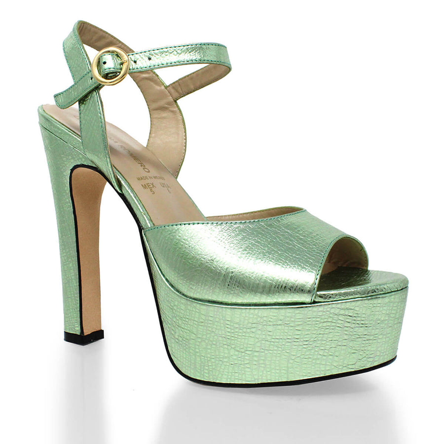 SABRINA 135 - Mint Regina Romero High Heel Platform Sandal Shoe for Women in Leather