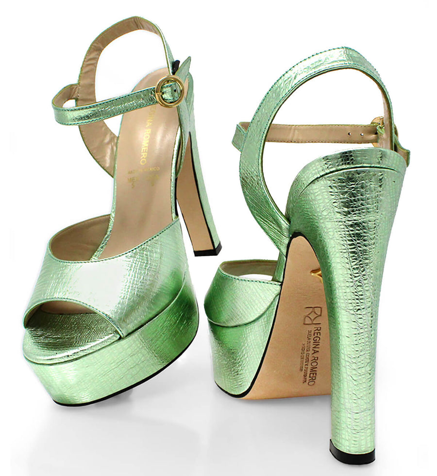 SABRINA 135 - Mint Regina Romero High Heel Platform Sandal Shoe for Women in Leather
