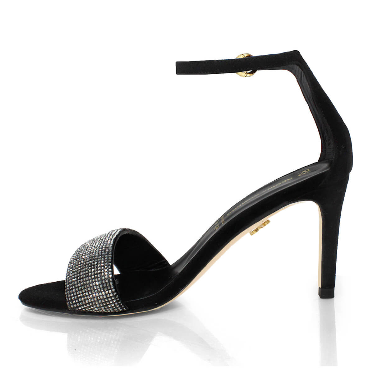 CHANTAL 85 GLAM - Black Suede Regina Romero High Heel Sandal Slipper Shoe for Women in Leather