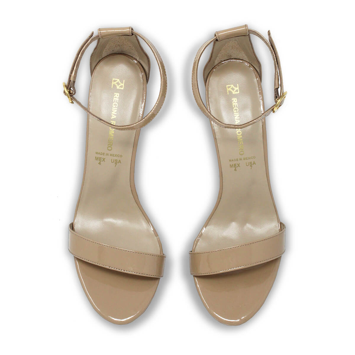 CLAUDINE 85 - Charol Beige Regina Romero Zapato Sandalia Zapatilla Tacon Alto Para Dama en Piel