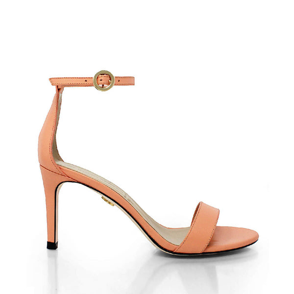 Sandalias Claudine 85 Regina Romero en piel color coral, tacon alto