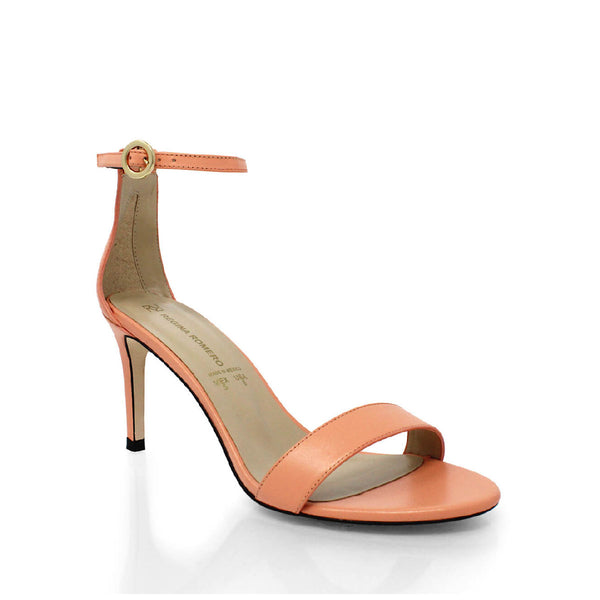 Sandalias Claudine 85 Regina Romero en piel color coral, tacon alto