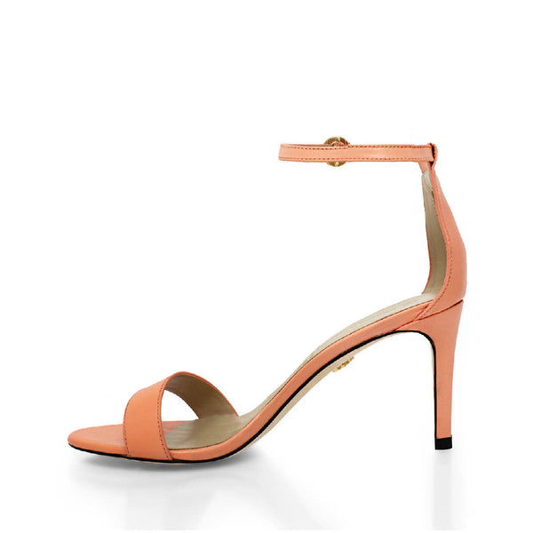 Sandalias Claudine 85 Regina Romero en piel color coral, tacon alto