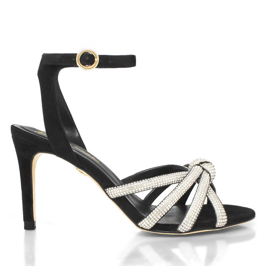 MARTINA 85 GLAM - Ante Negro Regina Romero Zapato Sandalia Zapatilla Tacon Alto Para Dama en Piel