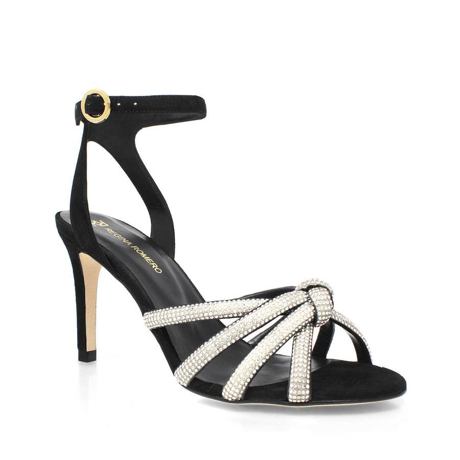MARTINA 85 GLAM - Ante Negro Regina Romero Zapato Sandalia Zapatilla Tacon Alto Para Dama en Piel