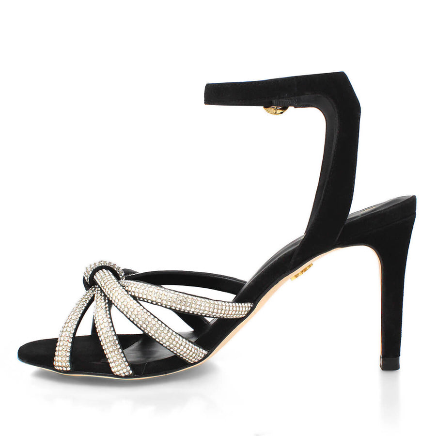 MARTINA 85 GLAM - Ante Negro Regina Romero Zapato Sandalia Zapatilla Tacon Alto Para Dama en Piel